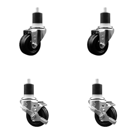 Service Caster 3'' SS Phenolic Wheel Swivel 1-7/8'' Expand Stem Caster Set 2 Brakes, 4PK SCC-SSEX20S314-PHS-2-TLB-2-178